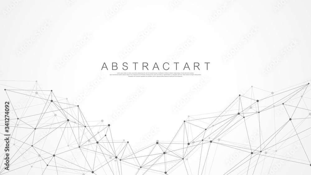 Fototapete Abstract plexus background with connected lines and dots. Plexus geometric effect. Digital data visualization. Futuristic technology style low-poly element for design. Vector illustration.