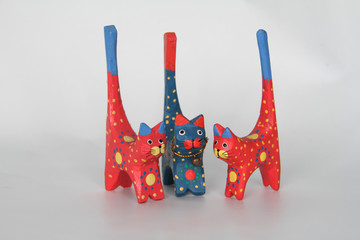 Close Up of Traditional Wooden Cat Souvenir (Traditional Indonesian Handicraft)