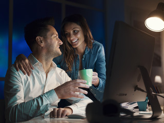 Happy married couple at home