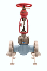 modern big ball valve with manual control isolated on white background