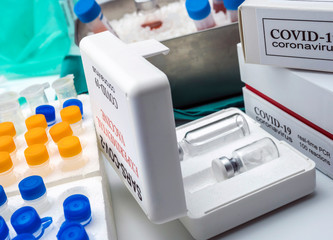 Treatment prepared for patients infected with covid-19 coronavirus in a laboratory, conceptual image