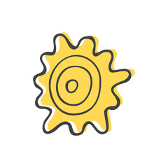 Hand drawn colorful the sun on a white isolated background. Doodle, simple outline illustration. It can be used for decoration of textile, paper and other surfaces.