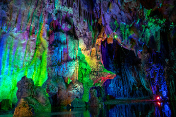 Surface light effect of underground river tunnel under colored lights