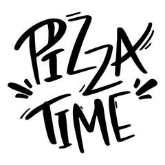 Lettering pizza time handmade outline doodle digital art. Print for cards, banners, posters, menus, restaurants, cuisine, fabrics, stickers, children's and adult coloring.