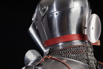 Medieval knightly armor, full set and details, made by an adult in full growth. Milanese Armor...