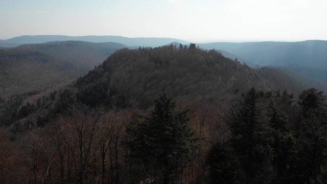 Aerial shot of Hohenbourg located in the Vosges, France.
