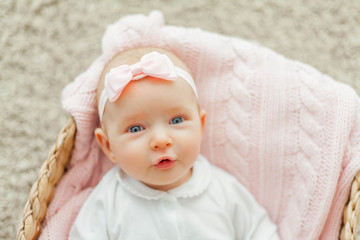 Little cute girl of 2 months. Newborn.