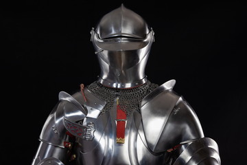 Medieval knightly armor, full set and details, made by an adult in full growth. Milanese Armor...