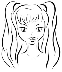 Vector portrait of cartoon girl. Sketch girl painted by lines