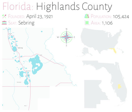 Large And Detailed Map Of Highlands County In Florida, USA.