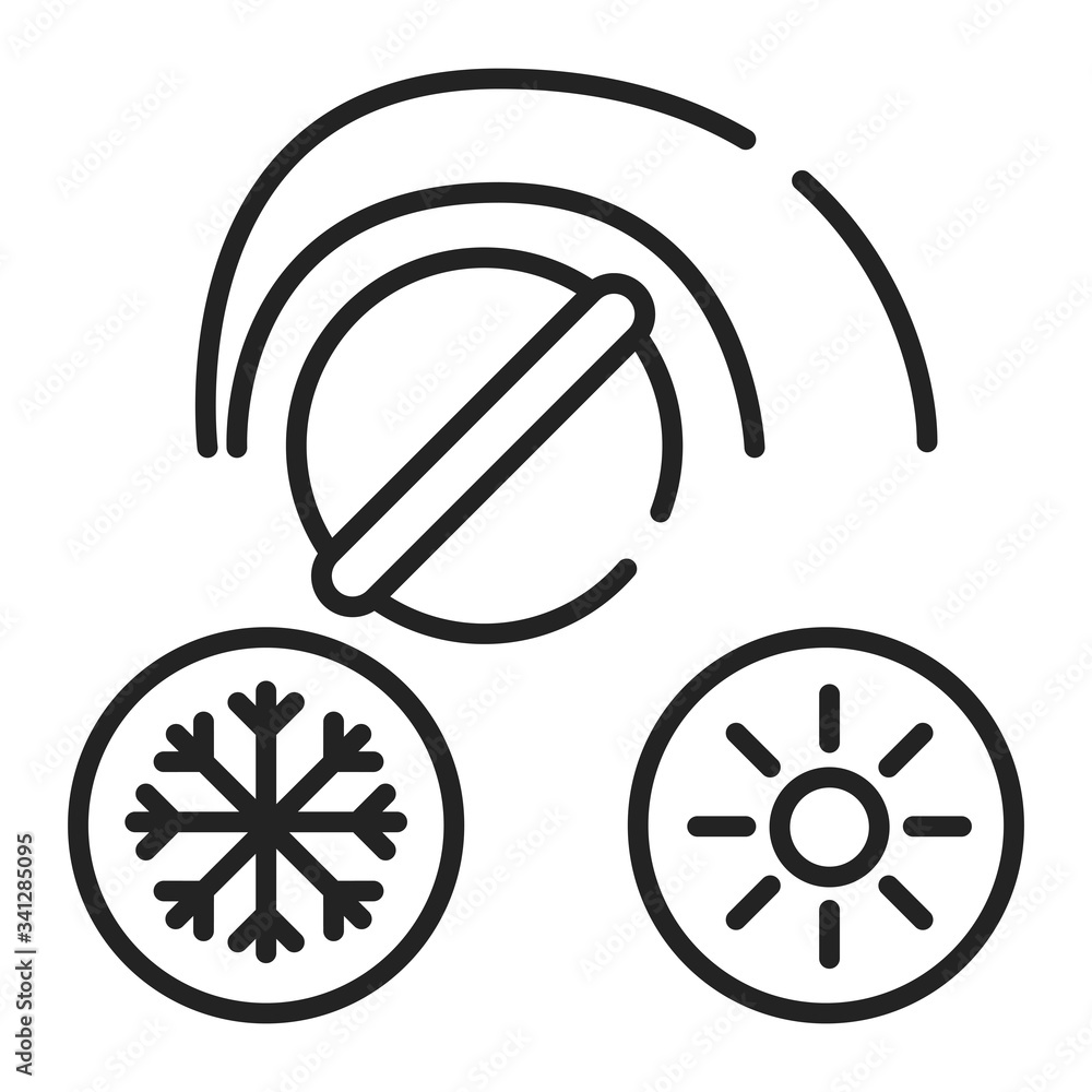 Poster switching heater black line icon. option to increase or decrease th temperature or power of device. 