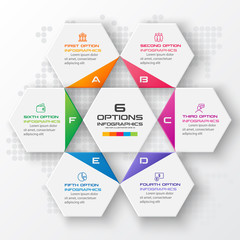 Abstract business infographics template with 6 hexagon in white color background