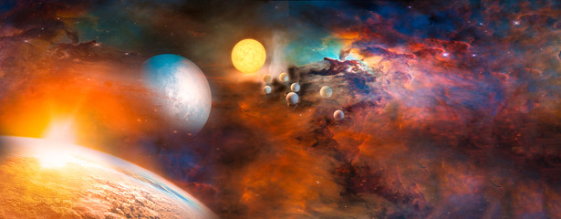 Landscape of Sunrise and Earth view from space. (Elements of this image furnished by NASA) © nuttawutnuy