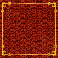 Fototapeta na wymiar Vector colorful oriental traditional frame, golden color, red geometric pattern on the background, border template.