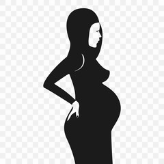 Silhouette of a pregnant woman isolated on a transparent background. A pregnant woman of Arab appearance.
