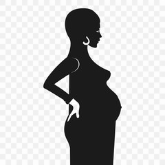 Silhouette of a pregnant woman isolated on a transparent background. A pregnant woman of Hindu appearance.