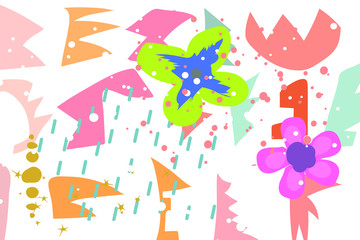 Abstract background. Flowers Hand drawn various shapes and doodle objects. Modern trendy vector illustration.