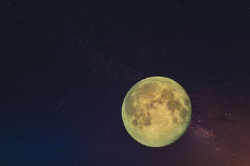 Close up detail of a full moon.  The Full Worm Supermoon on March 9 of 2020. Barcelona,Spain