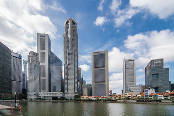 Fototapeta na wymiar SINGAPORE - February, 2020: Singapore skyline city at twilight times