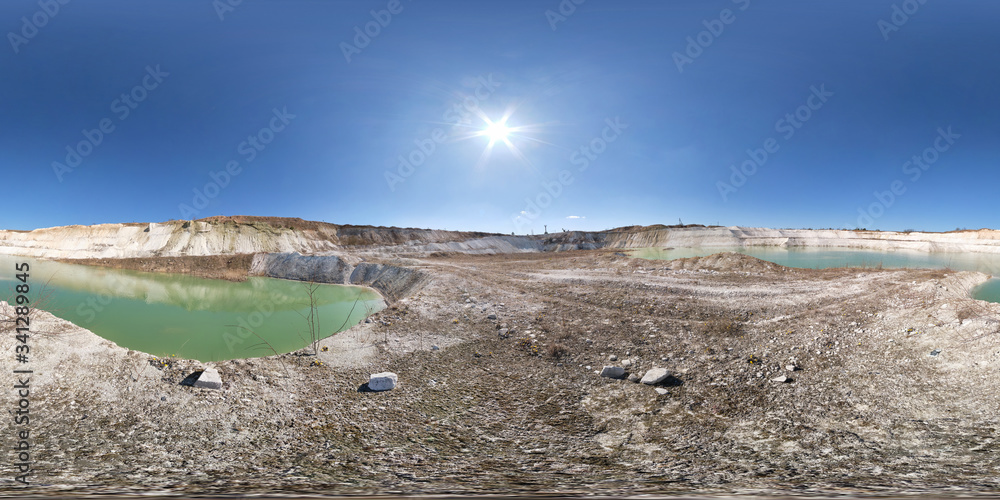 Wall mural full seamless hdri panorama 360 degrees angle view near quarry flooded with water for sand extractio