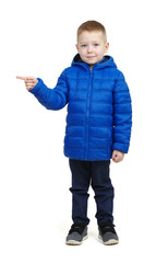 little boy wearing blue a winter jacket