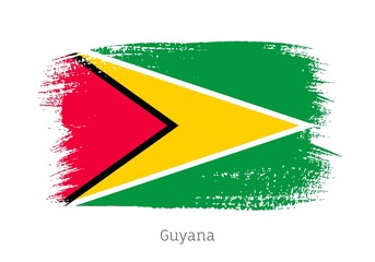 Guyana republic official flag in shape of paintbrush stroke. Guyanese national identity symbol for patriotic design. Grunge brush blot vector illustration. Guyana country nationality sign.