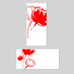 Template flyer, greeting card with a graphic image of a flower in red