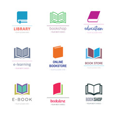 Various vector book symbol logotype design templates collection