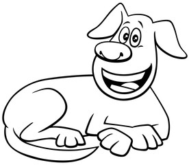cartoon lying dog character coloring book page