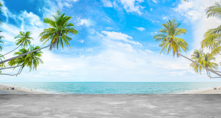 Plakat tropical beach with coconut palm trees