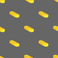 Seamless pattern of yellow oval pills on gray background, medical background for a clothes and fabric