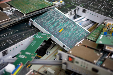 A pile of computer circuit boards