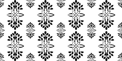 Flower damask ornate seamless pattern. Vector surface design for fabric, apparel textile, book, interior, wallpaper background