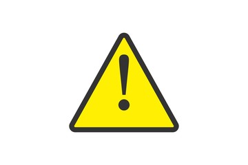 Flat yellow hazard warning symbol. Warning icon and sign of danger isolated on white background for use on web design, typography, ui, app, on the road and construction.