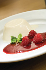 Tasty of Strawberry sauce with Mahalabia -Close up