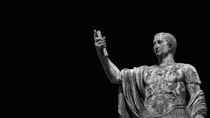 Caesar Augustus Nerva Emperor of Ancient Rome bronze statue in Imperial Forum (Black and White with...