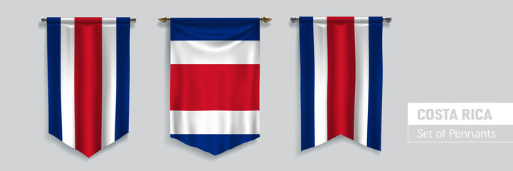 Set of Costa Rica waving pennants on isolated background vector illustration