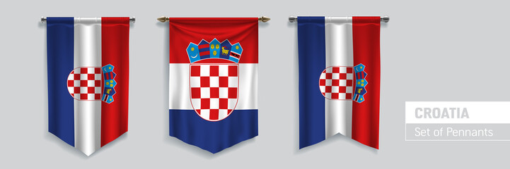 Naklejka premium Set of Croatia waving pennants on isolated background vector illustration
