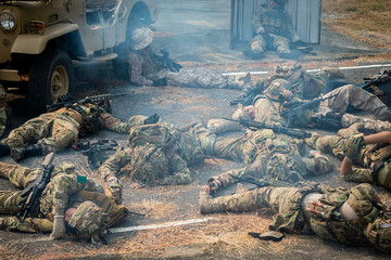 Dead soldiers in the battle field army attack fight of war, Concept war, army, weapon, technology...