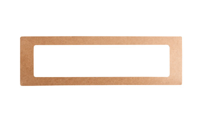 Rectangular kraft paper corrugated carton frame mockup isolated on white background. Top view. Flat lay