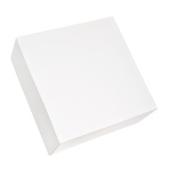 Blank white cardboard box isolated on white background. White square box mockup isolated on white background