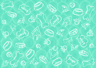 Collection of seamless patterns with dog objects, a bone, a bowl, a collar booth 03