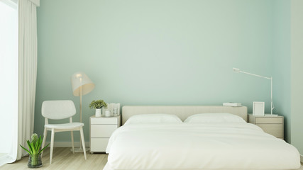 Bedroom on light green wall decorate for hotel or home artwork - Interior minimal style for real estate business - 3D Rendering