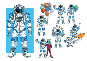 group of astronauts in the space characters
