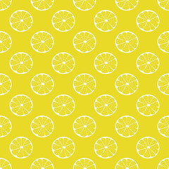 Creative seamless Citrus vector pattern. Lemon slice on yellow background. Tropical fruit with hot summer mood. For the original, decorative and modern backdrop, cards, packagings, prints, etc.