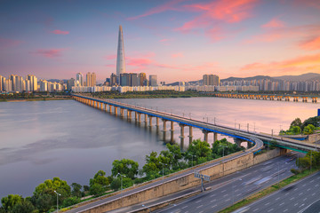 Seoul. Cityscape image of Seoul and Han River during twilight blue hour.