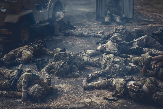 Dead soldiers in the battle field army attack fight of war, Concept war, army, weapon, technology and defense country