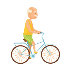 Senior Grey-haired Man with Mustache Cycling Vector Illustration