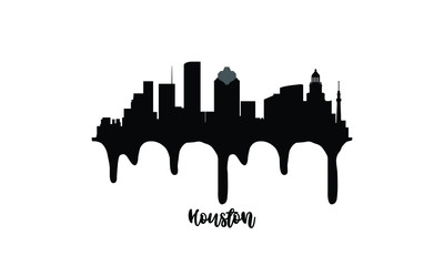 Houston USA black skyline silhouette vector illustration on white background with dripping ink effect.
