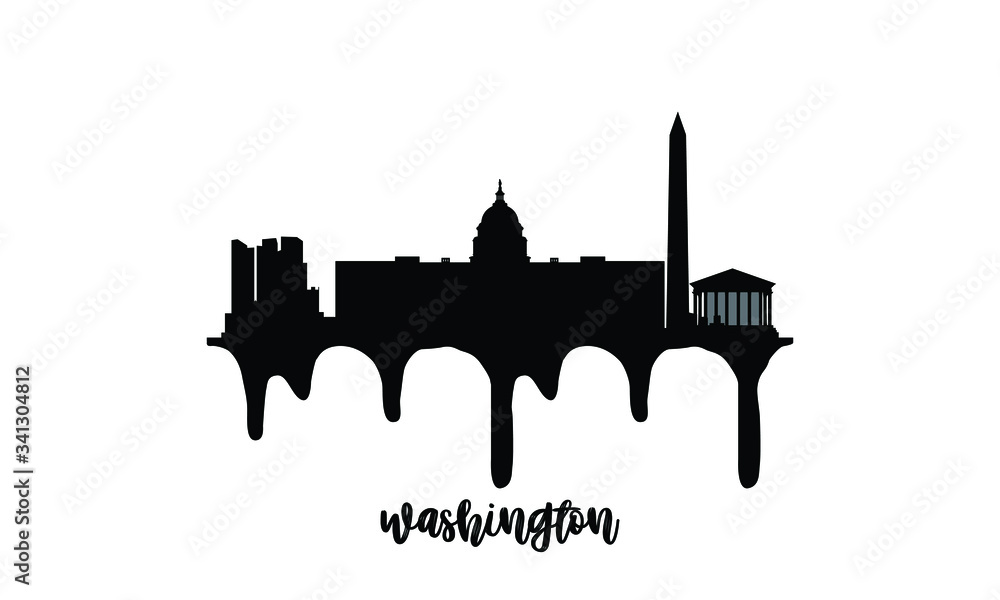 Wall mural Washington USA black skyline silhouette vector illustration on white background with dripping ink effect. - Wall murals